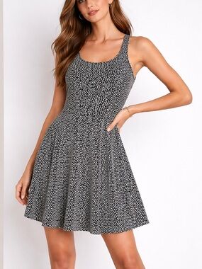 Black & White Floral Fit & Flare Dress | Open Back | Size L